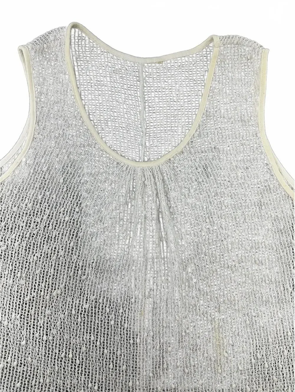 Y2K Fairycore Mesh Tank Top with Silver Sequins Sleeveless White